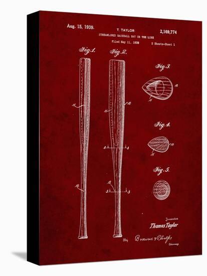 PP89-Burgundy Vintage Baseball Bat 1939 Patent Poster-Cole Borders-Stretched Canvas