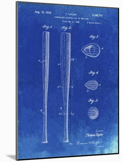PP89-Faded Blueprint Vintage Baseball Bat 1939 Patent Poster-Cole Borders-Mounted Giclee Print