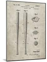 PP89-Sandstone Vintage Baseball Bat 1939 Patent Poster-Cole Borders-Mounted Giclee Print