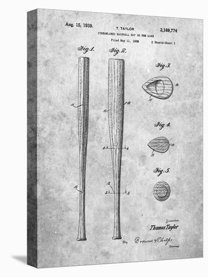 PP89-Slate Vintage Baseball Bat 1939 Patent Poster-Cole Borders-Stretched Canvas