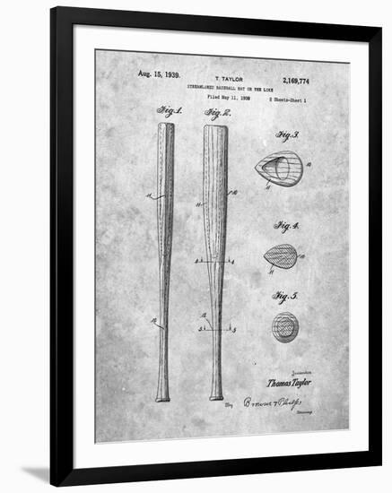 PP89-Slate Vintage Baseball Bat 1939 Patent Poster-Cole Borders-Framed Giclee Print