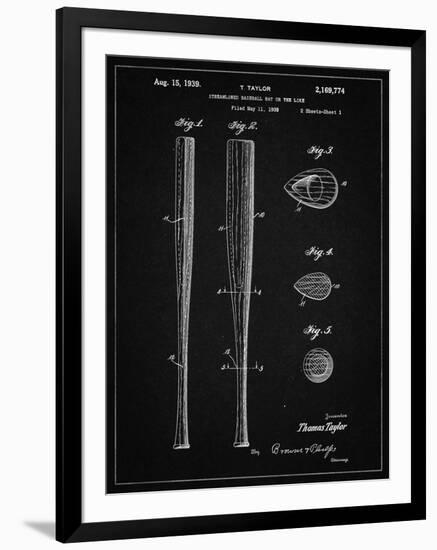 PP89-Vintage Black Vintage Baseball Bat 1939 Patent Poster-Cole Borders-Framed Giclee Print