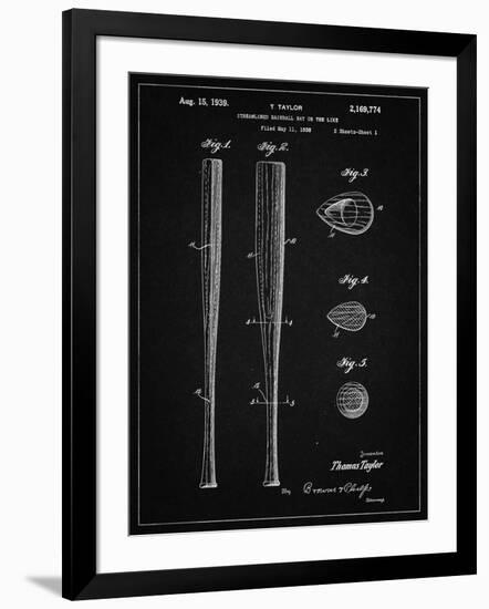 PP89-Vintage Black Vintage Baseball Bat 1939 Patent Poster-Cole Borders-Framed Giclee Print