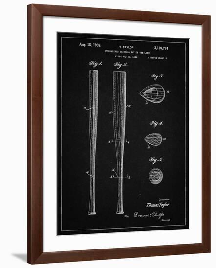 PP89-Vintage Black Vintage Baseball Bat 1939 Patent Poster-Cole Borders-Framed Giclee Print