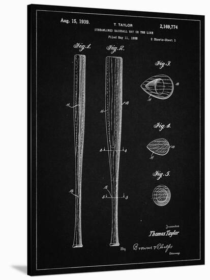 PP89-Vintage Black Vintage Baseball Bat 1939 Patent Poster-Cole Borders-Stretched Canvas