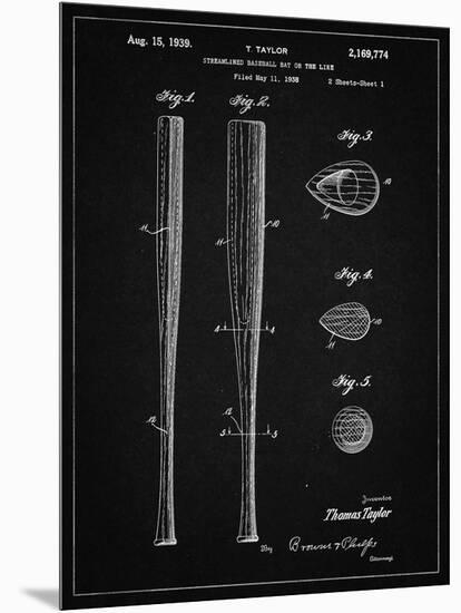 PP89-Vintage Black Vintage Baseball Bat 1939 Patent Poster-Cole Borders-Mounted Giclee Print