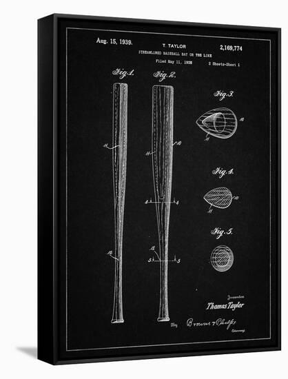 PP89-Vintage Black Vintage Baseball Bat 1939 Patent Poster-Cole Borders-Framed Stretched Canvas