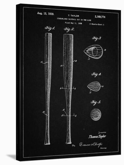 PP89-Vintage Black Vintage Baseball Bat 1939 Patent Poster-Cole Borders-Stretched Canvas