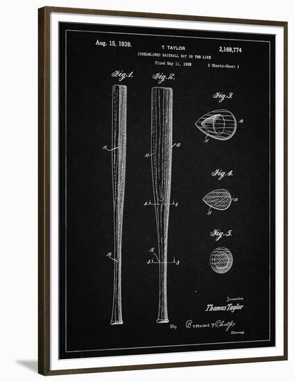 PP89-Vintage Black Vintage Baseball Bat 1939 Patent Poster-Cole Borders-Framed Premium Giclee Print