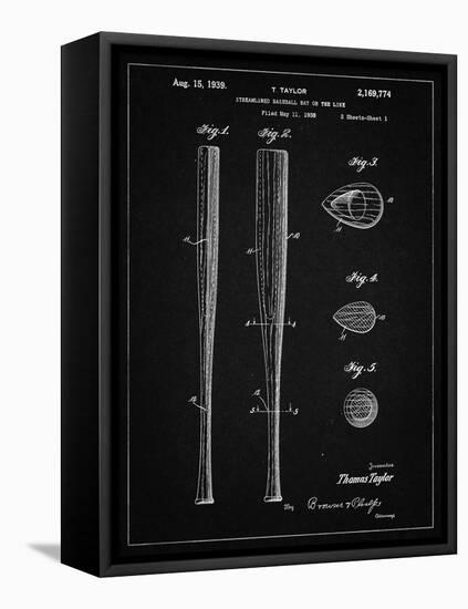 PP89-Vintage Black Vintage Baseball Bat 1939 Patent Poster-Cole Borders-Framed Stretched Canvas