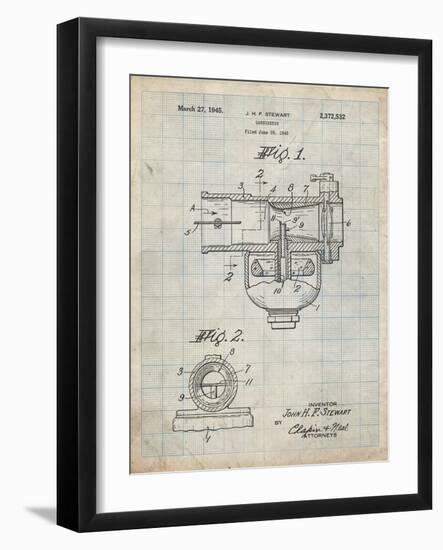 PP891-Antique Grid Parchment Indian Motorcycle Carburetor Patent Poster-Cole Borders-Framed Giclee Print