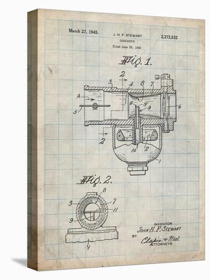 PP891-Antique Grid Parchment Indian Motorcycle Carburetor Patent Poster-Cole Borders-Stretched Canvas