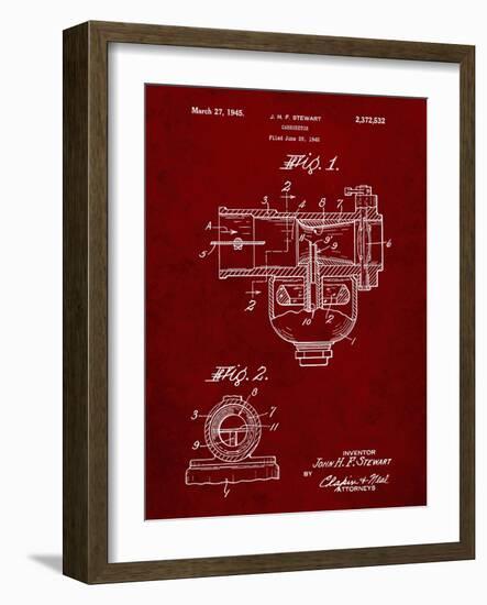 PP891-Burgundy Indian Motorcycle Carburetor Patent Poster-Cole Borders-Framed Giclee Print