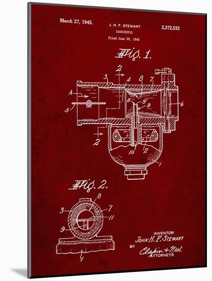 PP891-Burgundy Indian Motorcycle Carburetor Patent Poster-Cole Borders-Mounted Giclee Print