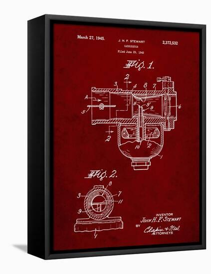 PP891-Burgundy Indian Motorcycle Carburetor Patent Poster-Cole Borders-Framed Stretched Canvas