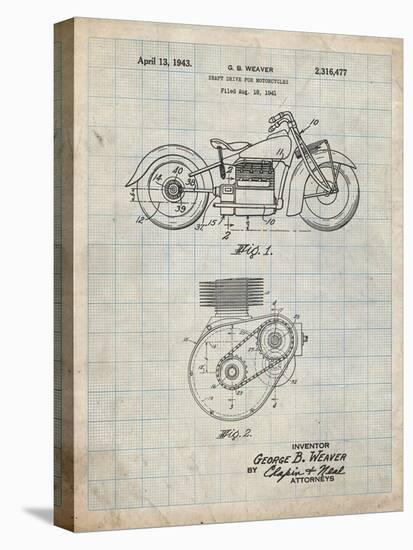 PP892-Antique Grid Parchment Indian Motorcycle Drive Shaft Patent Poster-Cole Borders-Stretched Canvas