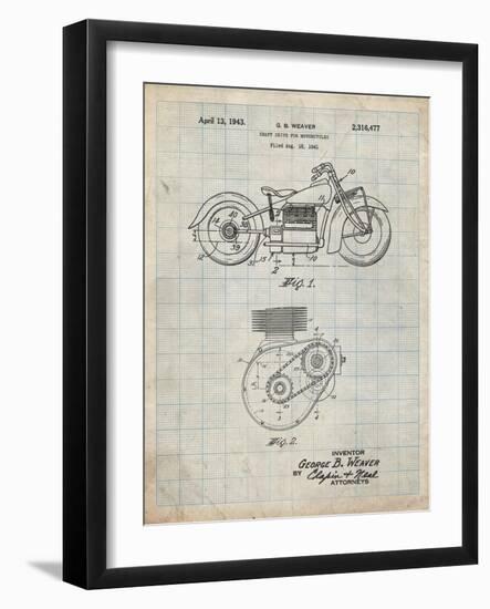 PP892-Antique Grid Parchment Indian Motorcycle Drive Shaft Patent Poster-Cole Borders-Framed Giclee Print