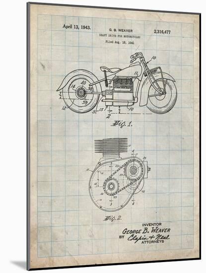 PP892-Antique Grid Parchment Indian Motorcycle Drive Shaft Patent Poster-Cole Borders-Mounted Giclee Print