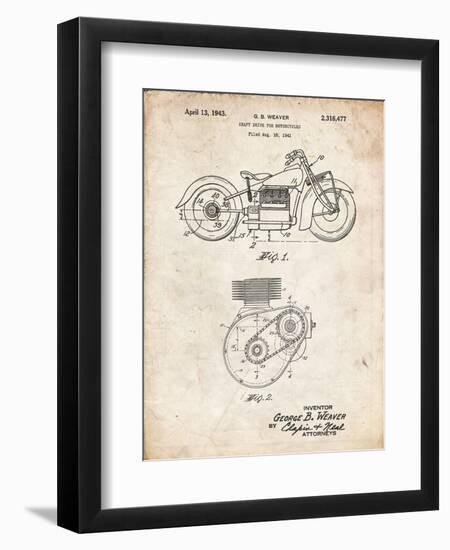 PP892-Vintage Parchment Indian Motorcycle Drive Shaft Patent Poster-Cole Borders-Framed Giclee Print