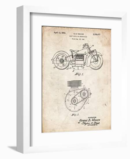 PP892-Vintage Parchment Indian Motorcycle Drive Shaft Patent Poster-Cole Borders-Framed Giclee Print