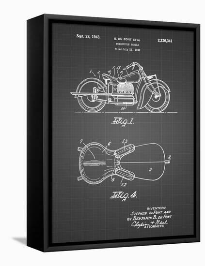 PP893-Black Grid Indian Motorcycle Saddle Patent Poster-Cole Borders-Framed Stretched Canvas