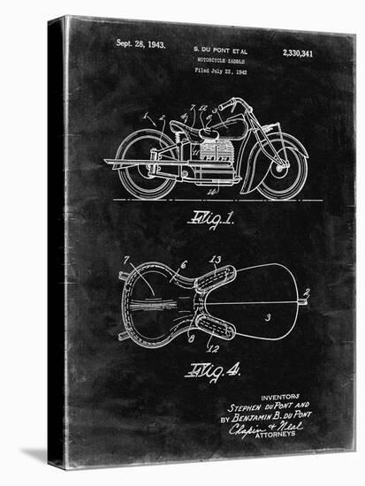 PP893-Black Grunge Indian Motorcycle Saddle Patent Poster-Cole Borders-Stretched Canvas