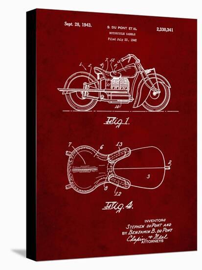 PP893-Burgundy Indian Motorcycle Saddle Patent Poster-Cole Borders-Stretched Canvas