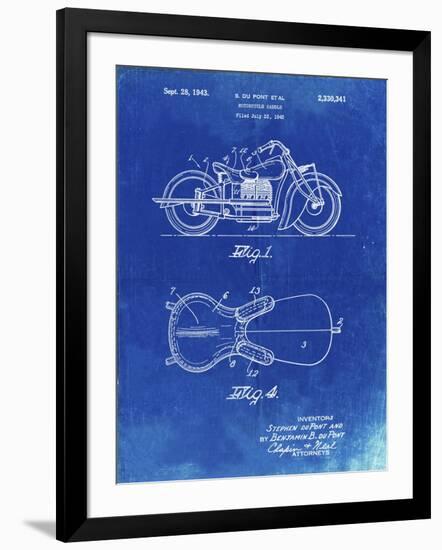 PP893-Faded Blueprint Indian Motorcycle Saddle Patent Poster-Cole Borders-Framed Giclee Print
