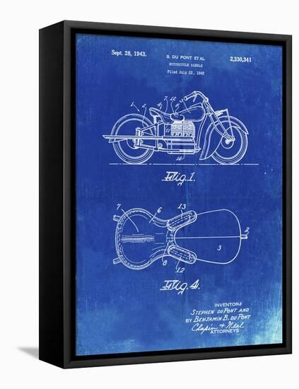 PP893-Faded Blueprint Indian Motorcycle Saddle Patent Poster-Cole Borders-Framed Stretched Canvas