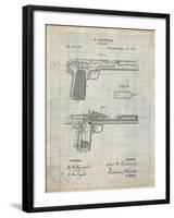 PP894-Antique Grid Parchment J.M. Browning Pistol Patent Poster-Cole Borders-Framed Giclee Print