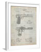 PP894-Antique Grid Parchment J.M. Browning Pistol Patent Poster-Cole Borders-Framed Giclee Print