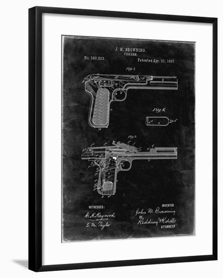 PP894-Black Grunge J.M. Browning Pistol Patent Poster-Cole Borders-Framed Giclee Print