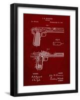 PP894-Burgundy J.M. Browning Pistol Patent Poster-Cole Borders-Framed Giclee Print