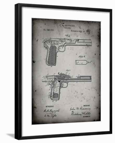 PP894-Faded Grey J.M. Browning Pistol Patent Poster-Cole Borders-Framed Giclee Print