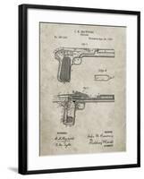 PP894-Sandstone J.M. Browning Pistol Patent Poster-Cole Borders-Framed Giclee Print