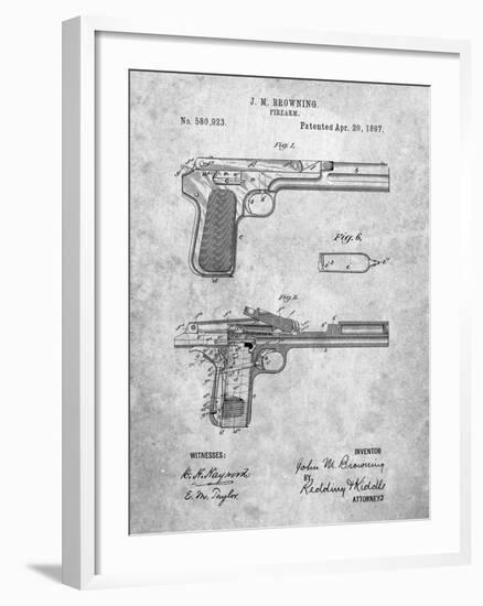 PP894-Slate J.M. Browning Pistol Patent Poster-Cole Borders-Framed Giclee Print