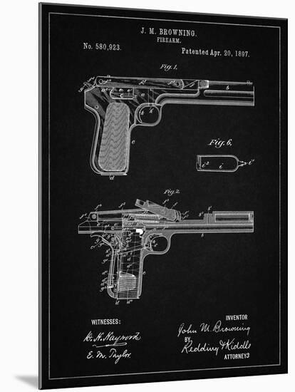 PP894-Vintage Black J.M. Browning Pistol Patent Poster-Cole Borders-Mounted Giclee Print