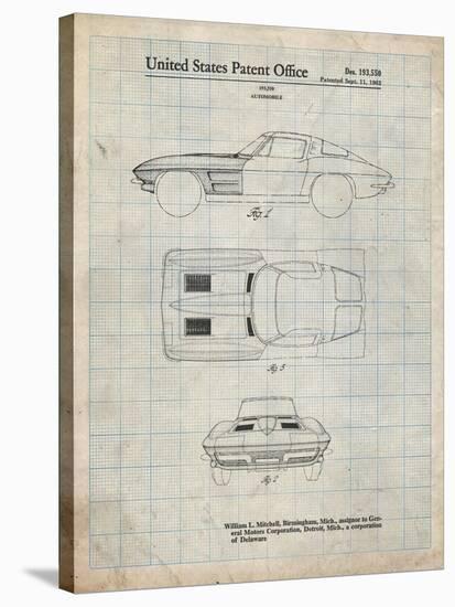 PP90-Antique Grid Parchment 1962 Corvette Stingray Patent Poster-Cole Borders-Stretched Canvas