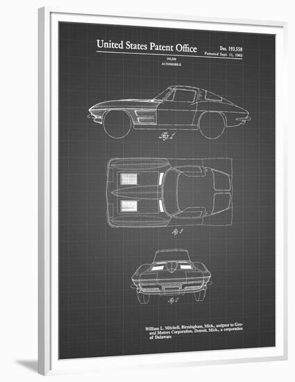 PP90-Black Grid 1962 Corvette Stingray Patent Poster-Cole Borders-Framed Premium Giclee Print