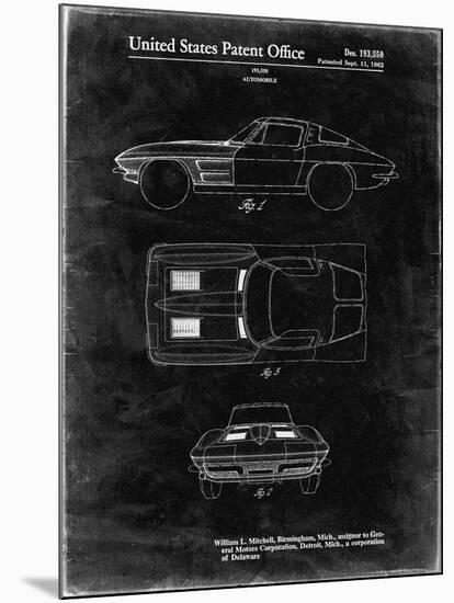 PP90-Black Grunge 1962 Corvette Stingray Patent Poster-Cole Borders-Mounted Giclee Print