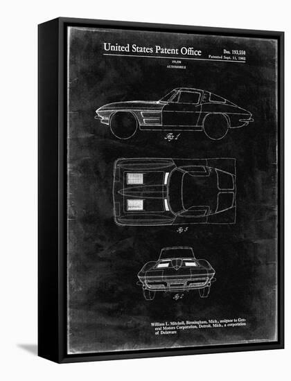 PP90-Black Grunge 1962 Corvette Stingray Patent Poster-Cole Borders-Framed Stretched Canvas