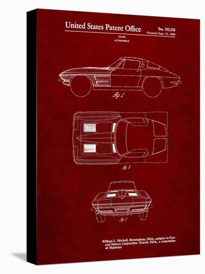 PP90-Burgundy 1962 Corvette Stingray Patent Poster-Cole Borders-Stretched Canvas