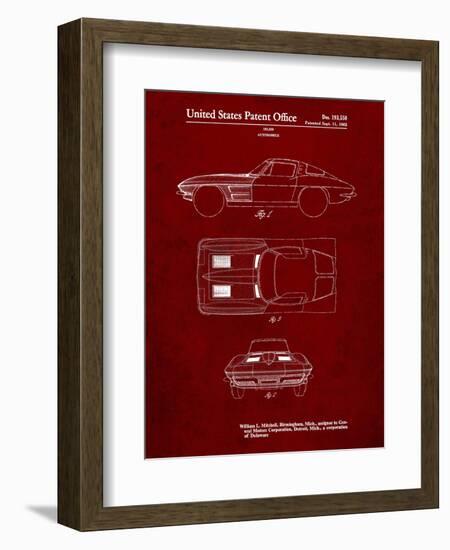 PP90-Burgundy 1962 Corvette Stingray Patent Poster-Cole Borders-Framed Premium Giclee Print