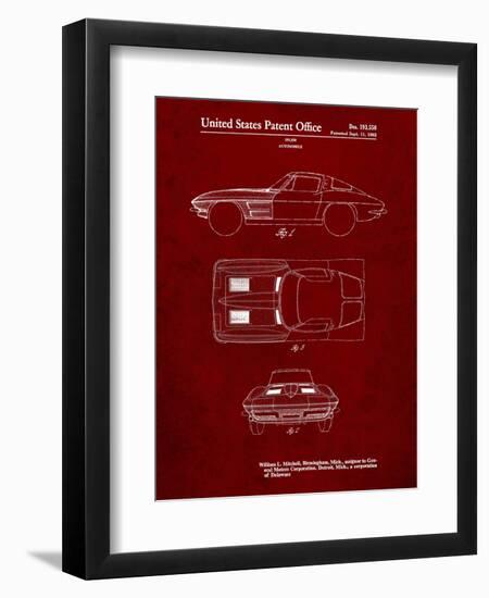 PP90-Burgundy 1962 Corvette Stingray Patent Poster-Cole Borders-Framed Premium Giclee Print