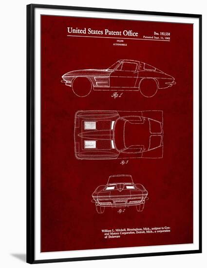 PP90-Burgundy 1962 Corvette Stingray Patent Poster-Cole Borders-Framed Premium Giclee Print