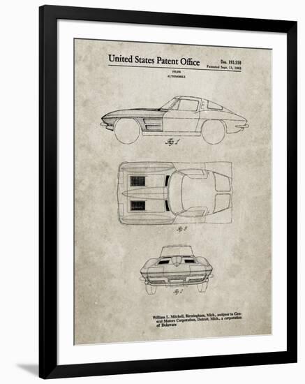 PP90-Sandstone 1962 Corvette Stingray Patent Poster-Cole Borders-Framed Giclee Print