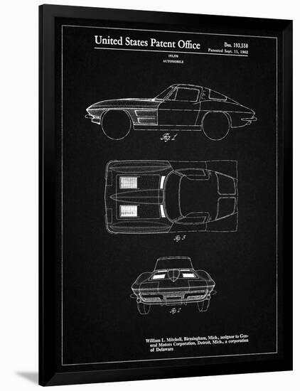 PP90-Vintage Black 1962 Corvette Stingray Patent Poster-Cole Borders-Framed Giclee Print