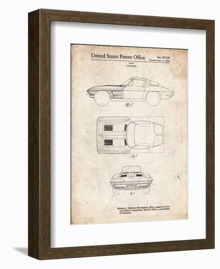 PP90-Vintage Parchment 1962 Corvette Stingray Patent Poster-Cole Borders-Framed Giclee Print