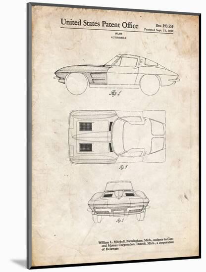 PP90-Vintage Parchment 1962 Corvette Stingray Patent Poster-Cole Borders-Mounted Giclee Print