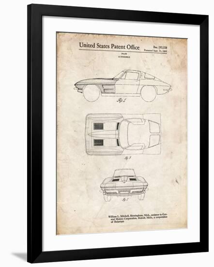 PP90-Vintage Parchment 1962 Corvette Stingray Patent Poster-Cole Borders-Framed Giclee Print